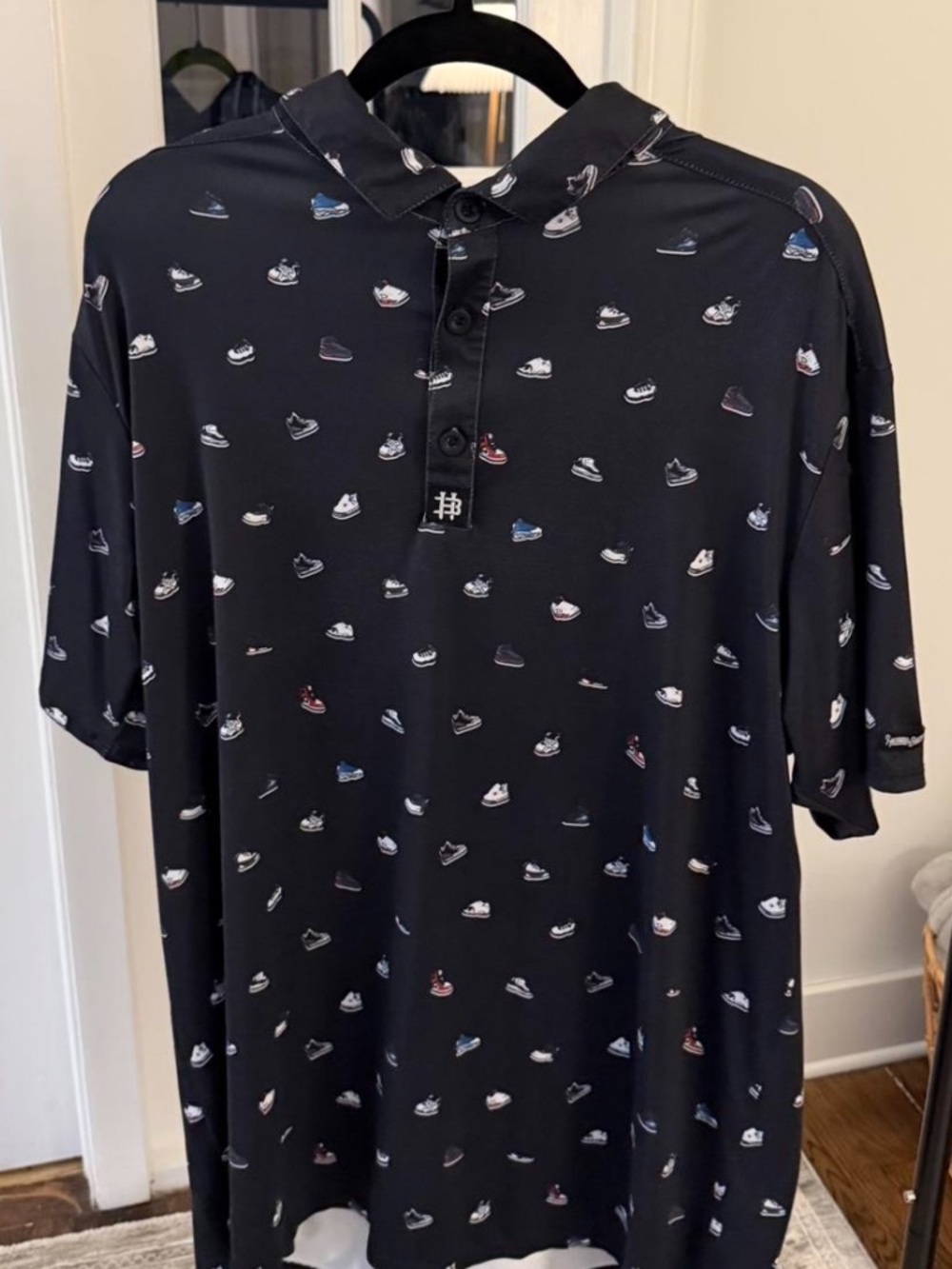 Hazard and Bogeys Men’s Black Polo with Sneaker Microprint